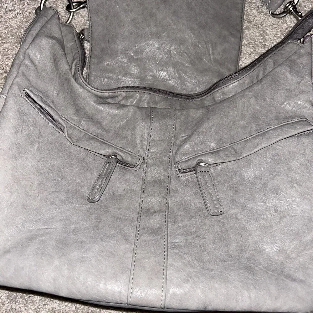 Kelly Moore Gray Leather Medium Size Spacious Hobo Camera Shoulder Bag Purse